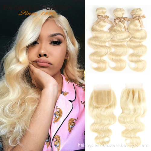 Rebecca wholesale 10A 613 Blonde Bundles Brazilian Body Wave Remy virgin Human Hair machine double weft human hair extension